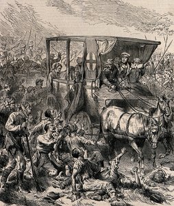 Redde de sårede russiske soldatene fra slagmarken, ca 1878 av Unbekannt