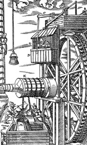 Vendbar talje for å heve skinnbøtter fra en gruvesjakt, 1556 av Unbekannt