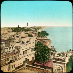 Elven Ganges fra Aurangzeb-moskeen, Benares, India, slutten av 1800- eller begynnelsen av 1900-tallet av Unbekannt