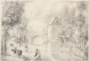 Vei ved den gamle broen, 1800-tallet. av Unbekannt