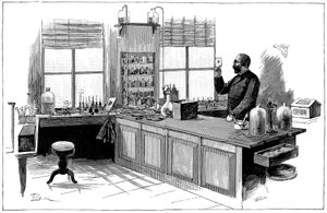 Robert Koch 1843-1910, tysk bakteriolog og lege i laboratoriet hans av Unbekannt