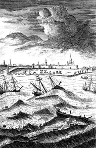 Robinson Crusoe ble forliste ved Yarmouth, c1719 av Unbekannt