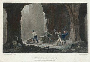 Steinsalt: Gruvearbeidere på jobb i saltgruve nær Krakow, Polen, ca 1820 av Unbekannt
