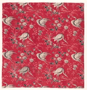 Rulletrykt bomull med hegre og blomsterdesign, 1800-tallet. av Unbekannt