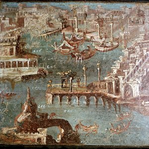 Romersk veggmaleri av en havnescene, Stabiae, nær Pompeii, Italia av Unbekannt