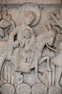 Romansk basrelieff fra hovedstaden ved Autun-katedralen som skildrer flukten til Egypt, Autun, Frankrike av Unbekannt