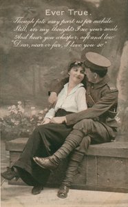 Romantisk postkort med en soldat og hans kjære, c1914-18 av Unbekannt
