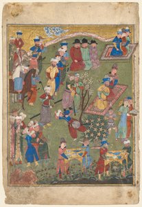 Royal Feast in a Garden recto fra den tosidige fronten til en Shahnama..., 1444. av Unbekannt