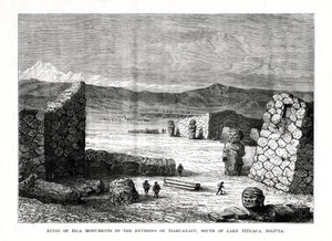 Ruiner av inkamonumenter i omgivelsene til Tiahuanacu, sør for Titicacasjøen, Bolivia, 1877 av Unbekannt
