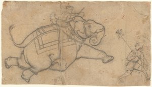 Running Elephant recto, Practice Sheet of Elephant Sketches verso, midten av 1700-tallet. av Unbekannt
