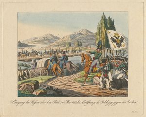 Den russiske hæren krysser Pruth-elven inn i Moldavia i mai 1828, 1829 av Unbekannt