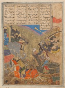 Rustam Battles Sava, Folio fra en Shahnama Book of Kings, 1400-tallet. av Unbekannt