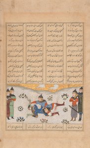 Rustam bryter med Puladvand, Folio fra en Shahnama, 1400-tallet. av Unbekannt