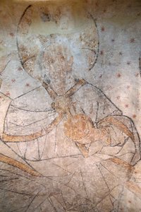 Saint-Claude, Jura, Frankrike, le 31/8/2015 - St Claude Abbey Museum. Kristus i herlighet. Maleri. 1400-tallet. av Unbekannt