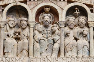 Sainte Foy klosterkirke tympanum: Abraham, Conques, Frankrike av Unbekannt