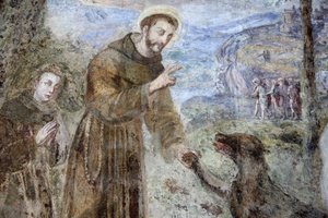 Santa Chiara-klosteret, Napoli Fresco-detalj: SFrancesco, Napoli, Italia av Unbekannt