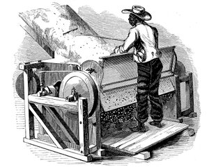 Saggin for rengjøring av bomull ble drevet av barfot svart arbeider, sørlige USA, 1865 av Unbekannt