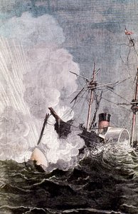 Scene fra Jules Vernes Fra jorden til månen, 1865 av Unbekannt