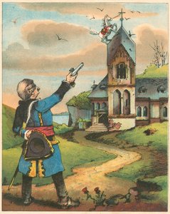Scene fra The Adventures of Baron Munchausen av Rudolph Erich Raspe, c1850 av Unbekannt