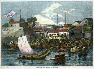 Scene på elven ved Canton, Kina, c1840 av Unbekannt