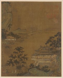Forsker ankommer en Riverside Pavilion, Ming-dynastiet, 1400-tallet. av Unbekannt