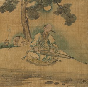 Scholar Playing a Qin, 1800-tallet. av Unbekannt