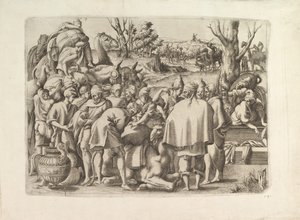 Søk gjennom bagasjen til Josephs bror, ca. 1545. av Unbekannt