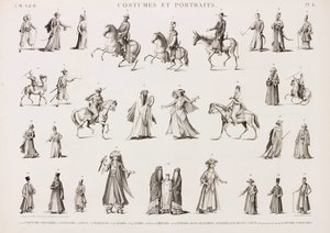 Serie von Illustrationen von Menschen in verschiedenen Kostümen