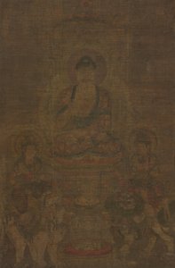 Shakyamuni Triad: Buddha deltatt av Manjushri og Samantabhadra, ca. 900. av Unbekannt