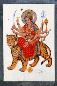 Sherawali og Jagdamba. Fox i Nord-India synger i prisen av hennes Jai Mata Di, hun er den samme Durga eller Shakti. av Unbekannt