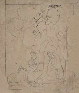 Shiva og Parvati i en fjellgrotte, ca. 1800. av Unbekannt