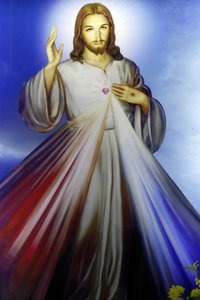 Butikk som selger religiøse kristne gjenstander. Barmhjertige Jesus, jeg stoler på deg. Ho Chi Minh-byen. Vietnam av Unbekannt