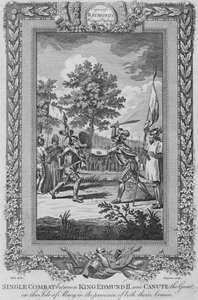Enkeltkamp mellom kong Edmund II og Knud den store på Isle of Abney, 1787 av Unbekannt