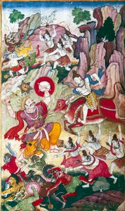 Shiv ødelegger demonen Andhaka, Harivamsa-manuskript, Mughal, C1590. av Unbekannt