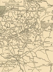 Skissekart for å illustrere det tyske angrepet nord for Warszawa i februar 1915, c1920. av Unbekannt