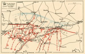 Skisse av sjefsoperasjonene nær Mons og Charleroi, c1914, c1920. av Unbekannt
