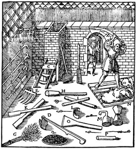 Smelting av malm gull, sølv, kobber og bly, 1556 av Unbekannt
