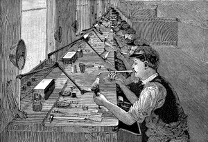 Lodding av sykkeldeler i en amerikansk fabrikk, c1900 av Unbekannt