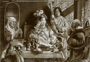 Sopranblokkfløyter og sekkepipe, Brussel-gobelin designet av Jacobus Jordaens, 1948 av Unbekannt