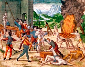 Spanske conquistadorer som torturerte amerikanske indianere, 1539-1542 av Unbekannt