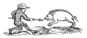 Spearing a Boar, 1300-tallet, 1833 av Unbekannt