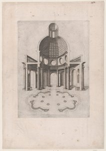 Mirror of Roman Magnificence: Interiør og grunnplan av et åttekantet tempel, ..., 1500-tallet. av Unbekannt