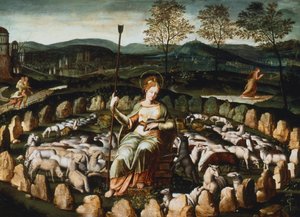 St Genevieve gardant ses moutons St Genevieve ser på flokken hennes, 1500-tallet av Unbekannt