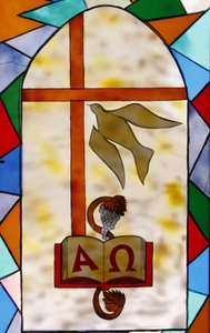 Farget glass: kristne symboler, Togoville, Togo av Unbekannt