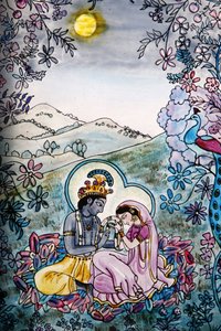 Farget glass i Iskcon-tempelet: Krishna og Rada, Londres, Grande-Bretagne av Unbekannt