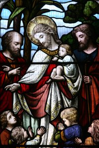 Glassmaleri som viser Jesus som ønsker barn velkommen, Billingshurst, Grande Bretagne av Unbekannt