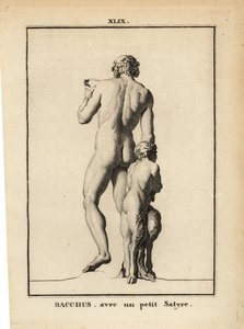 Statue av Bacchus, den romerske vinguden, naken med en satyr av Unbekannt