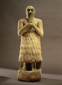 Statuett av den offisielle eller stewarden Ebih-Il som tilber gudinnen Ishtar, fra Mari, Midt-Eufrat, ca. 2500 f.Kr. (gips og lapis lazuli) (for detaljer se 93166) av Unbekannt