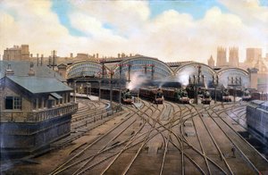 Damplokomotiver ved York Station, Yorkshire, ca 1910 av Unbekannt