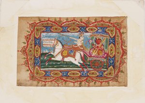 Surya, solguden, i en vogn trukket av syv hester, tidlig på 1800-tallet av Unbekannt